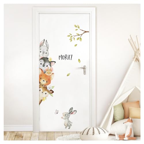 DEKO KINDERZIMMER Wandsticker Türaufkleber mit Name für Kinderzimmer Safari Tiere Wandtattoo Babyzimmer Dschungel Wandaufkleber Wanddeko DK1053-03 von DEKO KINDERZIMMER