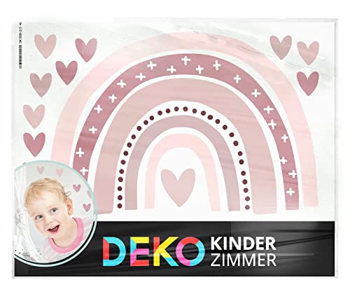 DEKO KINDERZIMMER Wandsticker rosa Regenbogen Herzen Wandtattoo Kinderzimmer Wandaufkleber Herzchen Babyzimmer Mädchen Deko DK1037-15-L von DEKO KINDERZIMMER