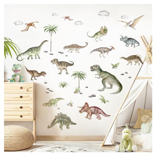 DEKO KINDERZIMMER Wandtattoo 15 Dinosaurier Set Wandsticker für Babyzimmer Dinos Tiere Wandaufkleber Kinderzimmer Junge Spielzimmer Wanddeko DK1141-04 von DEKO KINDERZIMMER