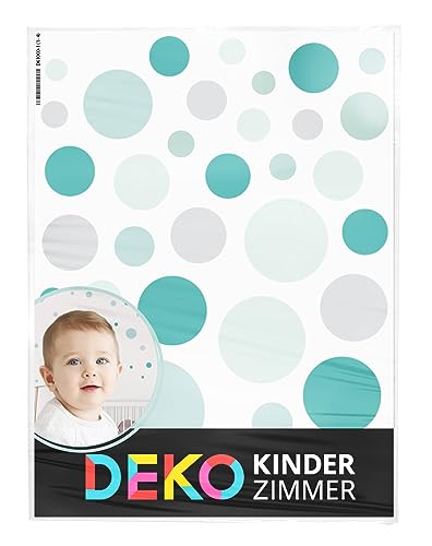 DEKO KINDERZIMMER Wandtattoo 172 Punkte für Babyzimmer Wandsticker Set Dots Pastell Kinderzimmer Wandaufkleber Kreise selbstklebend türkis grau Mint DK1125-08 von DEKO KINDERZIMMER