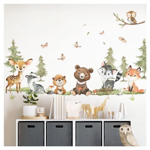 DEKO KINDERZIMMER Wandtattoo Baum Waldtiere Wandaufkleber Reh Hase Fuchs Wandsticker Babyzimmer Kinderzimmer Wanddeko DK1110-4 von DEKO KINDERZIMMER