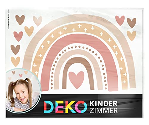 DEKO KINDERZIMMER Wandtattoo Boho Regenbogen Herzen Wandsticker Kinderzimmer Wandaufkleber für Babyzimmer Mädchen Wanddeko DK1037-16-M von DEKO KINDERZIMMER