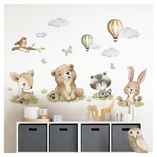 DEKO KINDERZIMMER Wandtattoo Waldtiere Wandsticker Reh Hase Waschbär Kinderzimmer Wandaufkleber Babyzimmer Wanddeko DK1114-4 von DEKO KINDERZIMMER