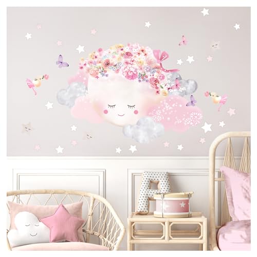 DEKO KINDERZIMMER Wandtattoo rosa Mond & Wolken Wandsticker Sterne Babyzimmer Wandaufkleber Kinderzimmer Wanddeko DK1080-2 von DEKO KINDERZIMMER