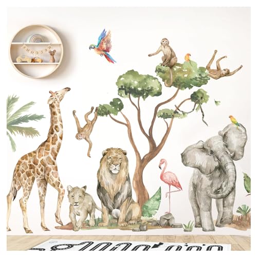 DEKO KINDERZIMMER XXL Wandsticker Set Dschungel Tiere Wandtattoo Kinderzimmer Babyzimmer Safari Löwe Wandaufkleber Wohnzimmer selbstklebend DK1050-04 von DEKO KINDERZIMMER