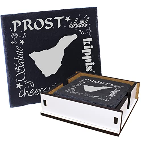 5X Schiefer Untersetzer - Prost Insel Teneriffa - inkl. Holzbox & Flaschenuntersetzer Deko Glasuntersetzer Tassenuntersetzer 5X Schiefer Untersetzer - Prost Insel Teneriffa - inkl. Holzbox & Flaschenuntersetzer Deko Glasuntersetzer Tassenuntersetzer von DEKO-LANDO