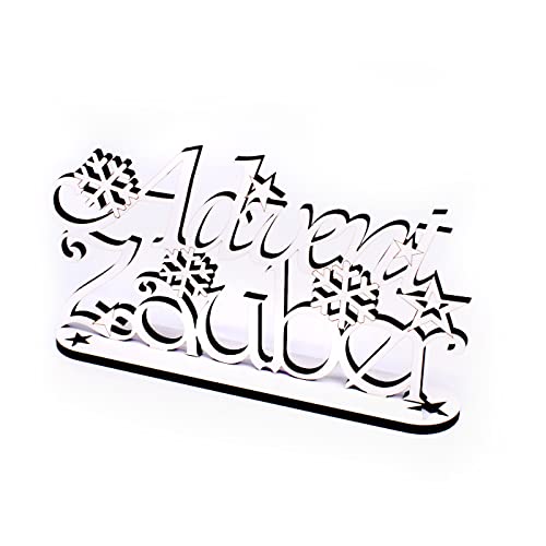 DEKO-LANDO Winter Deko Schriftzug - Adventzauber - Aufsteller aus Holz weiß mit Schneeflocken & Sternen Weihnachtsdeko 21 x 13 cm von DEKO-LANDO