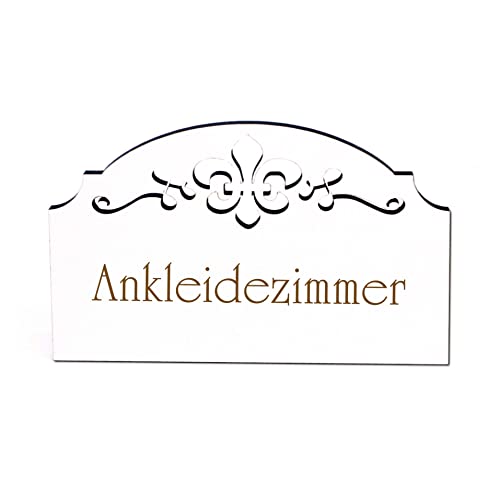 Ankleidezimmer Schild Holz graviert Ornamente selbstklebend Ankleide Umkleide Dekoschild 15,5 x 9,5 cm von DEKO-LANDO