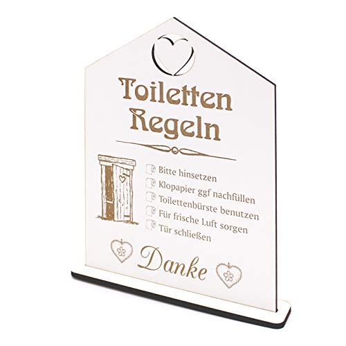 Aufsteller graviert Spruch - Toilettenregeln - WC Toilette Deko Holzschild zum Hinstellen 22 x 28 cm | Dekolando Home Accessoires von DEKO-LANDO