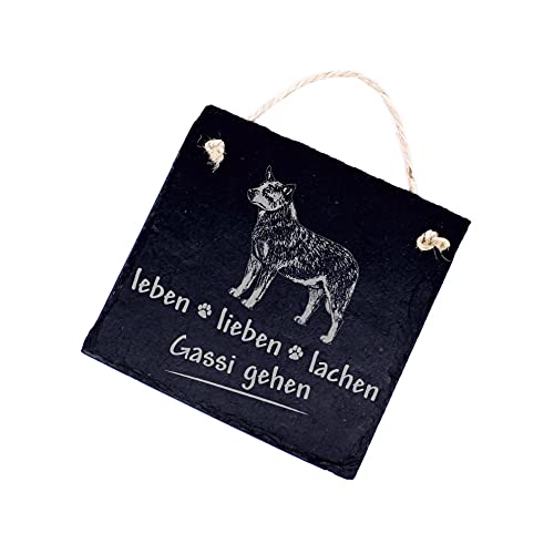 Australian Cattle Dog Schild Leben, Lieben, Lachen - Gassi gehen - aus Schiefer 11 x 11 cm von DEKO-LANDO