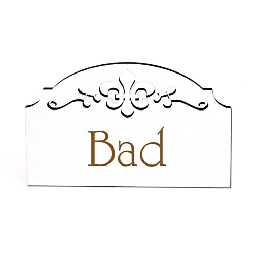 DEKO-LANDO Türschild - Bad - Schild selbstklebend Holz Ornamente 15,5 x 9,5 cm Türdeko Toilettenschild Aufkleber Hinweisschild, 15,5 x 9,5 x 0,5 cm von DEKO-LANDO