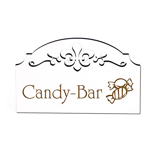Candy-Bar Türschild Schild Holz graviert Ornamente selbstklebend Vintage Türdeko 15,5 x 9,5 cm von DEKO-LANDO