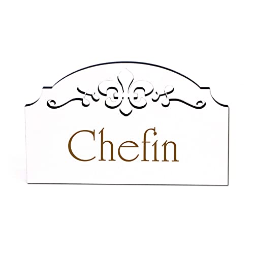 Chefin Schild Holz graviert Ornamente selbstklebend Türschild Chefzimmer Türdeko 15,5 x 9,5 cm von DEKO-LANDO