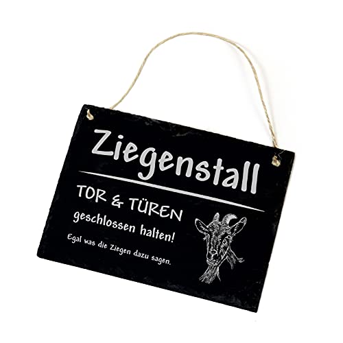 DEKO-LANDO Ziegen Schiefertafel Schild graviert - Ziegenstall Tor & Türen geschlossen halten - Stalltafel Türschild 22x16cm, Grau von DEKO-LANDO