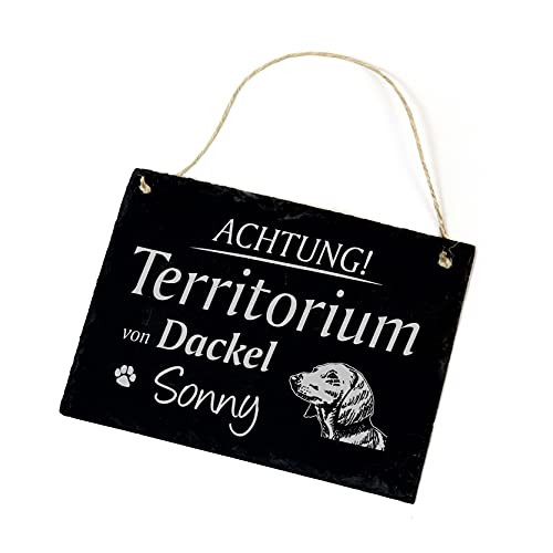 Dackel Schild Wunschname graviert - Achtung ! Territorium von .. Schiefer Warnschild Hund Türschild 22x16cm | Dekolando von DEKO-LANDO