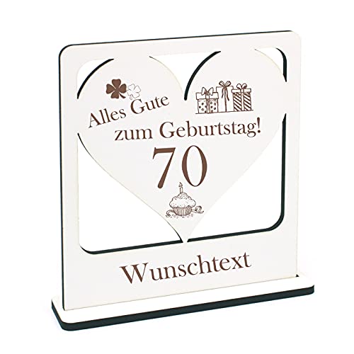 Deko Aufsteller Alles Gute zum 70. Geburtstag - mit Wunschgravur und Motiven - 16 x 16 cm von DEKO-LANDO