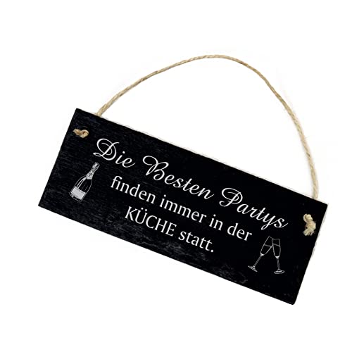 Die Besten Partys finden in der Küche statt - Schild Schiefer graviert Wanddeko 22 x 8 cm | Dekolando von DEKO-LANDO