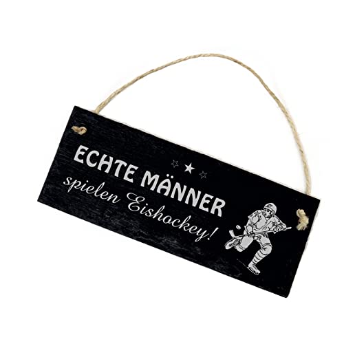 Echte Männer spielen Eishockey - Schild Schiefer graviert Dekoschild Eishockeyspieler 22 x 8 cm | Dekolando von DEKO-LANDO