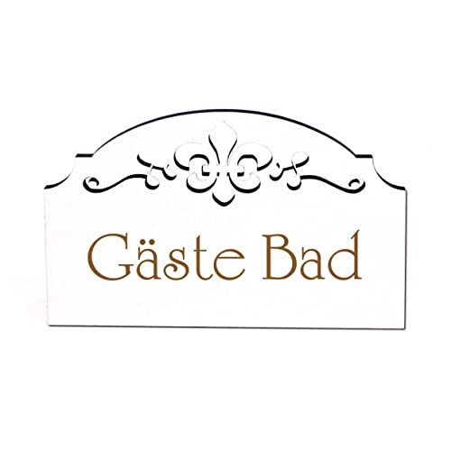 Gäste Bad Türschild Schild Holz selbstklebend Ornamente Vintage Badtür Deko 15,5 x 9,5 cm | Dekolando von DEKO-LANDO