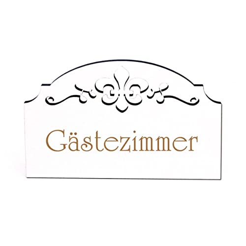 Gästezimmer Türschild Schild Holz graviert Ornamente selbstklebend Vintage Gäste Türdeko 15,5 x 9,5 von DEKO-LANDO