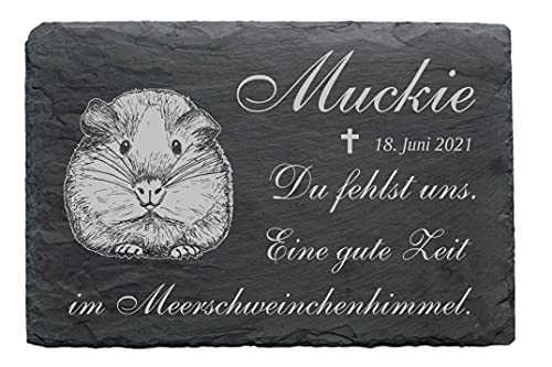 Meerschweinchen Gedenktafel Schiefer Tiergrabstein Grabstein wetterfest mit Wunschgravur Name Datum 22 x 16 cm von DEKO-LANDO