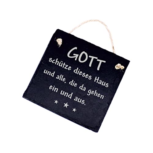 DEKO-LANDO Gott schütze dieses Haus - Schild Schiefer graviert Türschild Einzug Segen | Dekolando, Schwarz, 11 x 11 x 0,5 cm von DEKO-LANDO