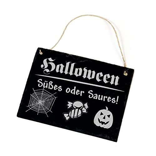 Halloween - Süßes oder Saures- Schild Schiefer graviert Türschild 22 x 16 cm | Dekolando von DEKO-LANDO