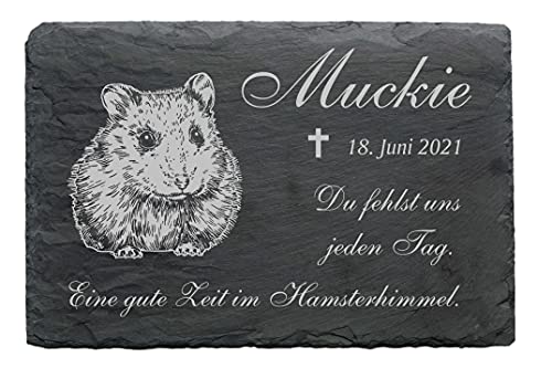 Hamster Schiefer Gedenktafel - Tiergrabstein mit Name Datum - 22 x 16 cm von DEKO-LANDO
