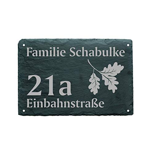 Hausnummer Türschild EICHE - Name + Straße (optional) - 22 x 16 cm von DEKO-LANDO