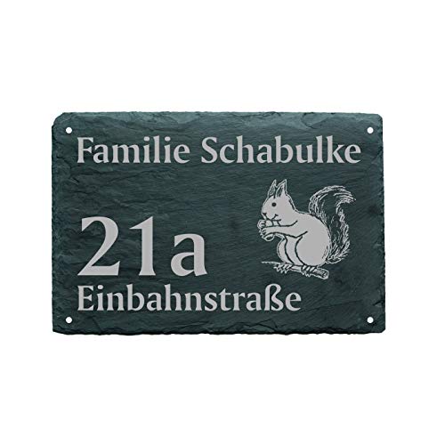 Hausnummer Türschild EICHHÖRNCHEN - Name + Straße (optional) - 22 x 16 cm von DEKO-LANDO