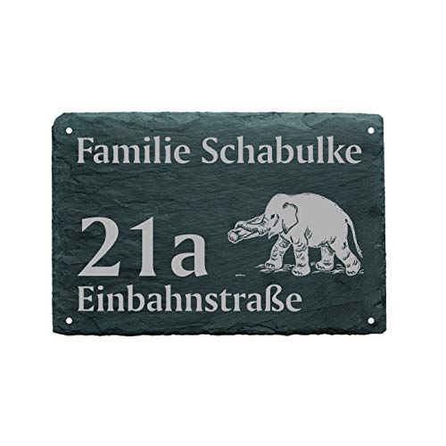 Hausnummer Türschild ELEFANT - Name + Straße (optional) - 22 x 16 cm von DEKO-LANDO