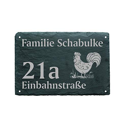 Hausnummer Türschild HAHN - Name + Straße (optional) - 22 x 16 cm von DEKO-LANDO