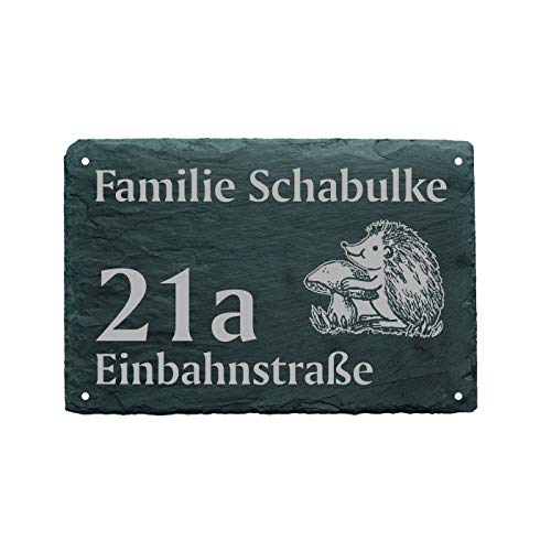 Hausnummer Türschild IGEL mit Pilz - Name + Straße (optional) - 22 x 16 cm von DEKO-LANDO