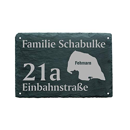Hausnummer Türschild INSEL FEHMARN - Name + Straße (optional) - 22 x 16 cm von DEKO-LANDO