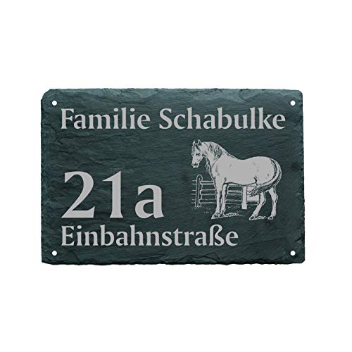 Hausnummer Türschild PFERD - Name + Straße (optional) - 22 x 16 cm von DEKO-LANDO