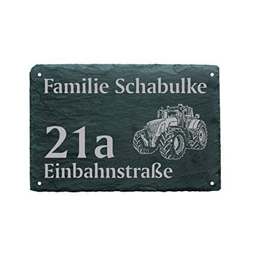 Hausnummer Türschild TRAKTOR - Name + Straße (optional) - 22 x 16 cm von DEKO-LANDO