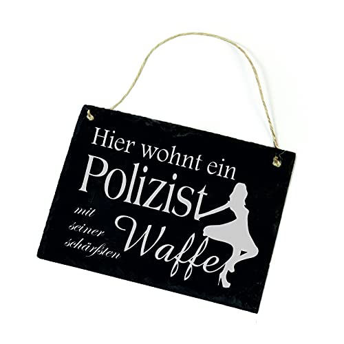 Hier wohnt ein Polizist - Türschild Spruch Schiefertafel Polizei Schild 22 x 16 cm von DEKO-LANDO