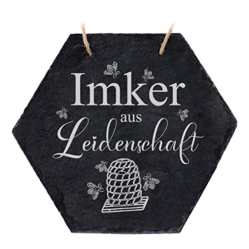 Schiefertafel Imker aus Leidenschaft - Bienenwabe Türschild 18 x 16 cm von DEKO-LANDO