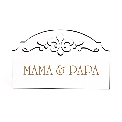 Mama & Papa Türschild Schild Holz Gravur Ornamente selbstklebend Vintage Schlafzimmer Türdeko 15,5 x 9,5 cm von DEKO-LANDO