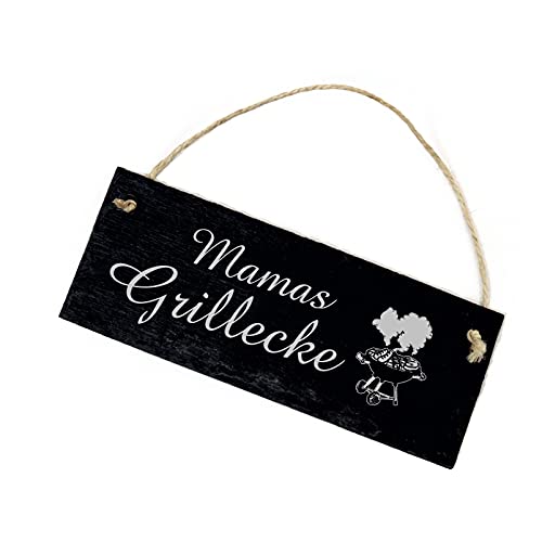 Mamas Grillecke Schild Schiefer Gravur - Grill Mama Gartenschild Türschild 8 x 22 cm von DEKO-LANDO