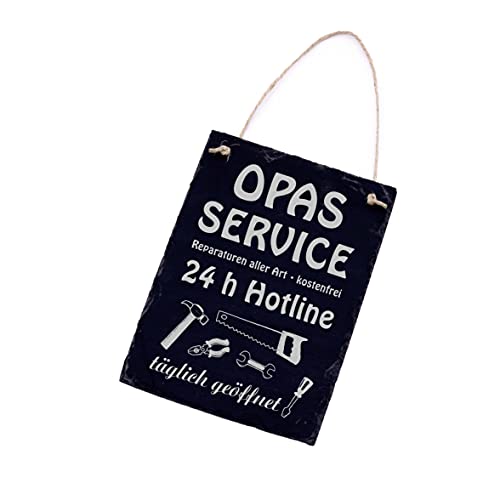 Opa Schild Schiefer graviert - Opas Service täglich geöffnet - Werkstattschild 16 x 22 cm von DEKO-LANDO