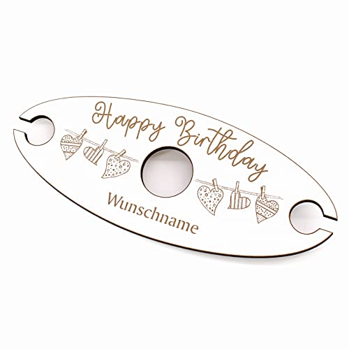 DEKO-LANDO Ovaler Weinglashalter Happy Birthday mit Name und Herz Motiv - Weinbutler für 2 Weingläser 27x11 cm von DEKO-LANDO