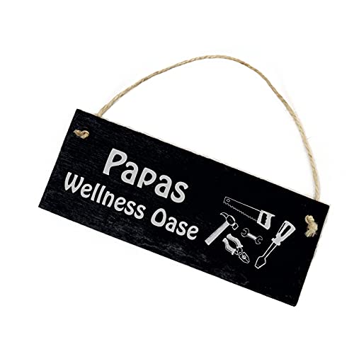 Papas Wellness Oase - Schild aus Schiefer - Werkzeug Motiv - Türschild 8 x 22 cm von DEKO-LANDO