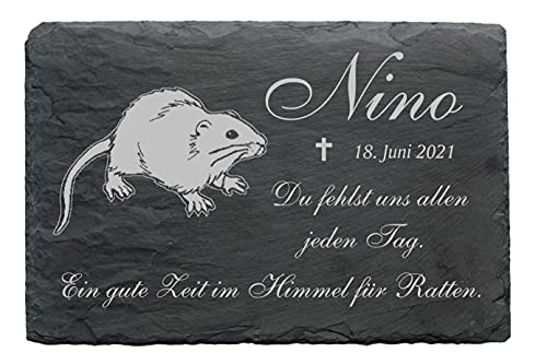 Ratte Haustier Schiefer Tiergrabstein Gedenktafel Grabstein wetterfest mit Gravur Name & Datum 22 x 16 cm von DEKO-LANDO