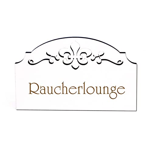 Raucherlounge Türschild Schild Holz graviert Ornamente selbstklebend Raucherraum Türdeko 15,5 x 9,5 cm von DEKO-LANDO