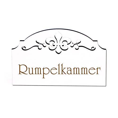 Rumpelkammer Türschild Schild Holz graviert Ornamente selbstklebend Abstellraum Türdeko 15,5 x 9,5 cm von DEKO-LANDO