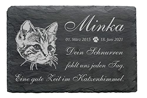 Katze Gedenktafel - mit Name Datum - Grabstein 22 x 16 cm von DEKO-LANDO
