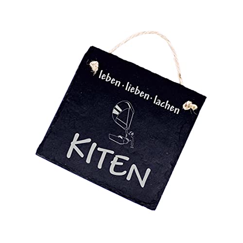 Kitesurfer Schild graviert - Leben Lieben Lachen Kiten - Schiefertafel Türschild 11x11cm | Dekolando von DEKO-LANDO