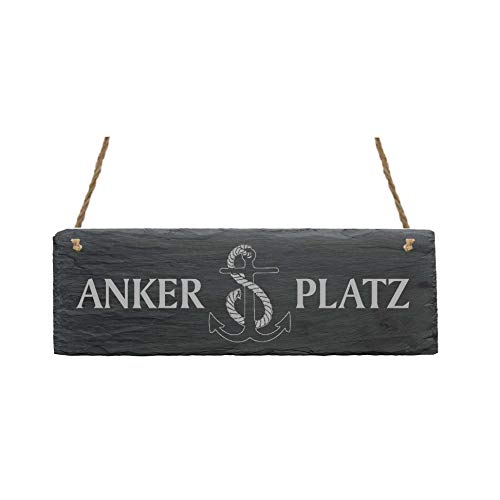 Schiefertafel ANKERPLATZ Türdeko - 22 x 8 cm Schild Türschild Schiefer mit Gravur Anker von DEKO-LANDO