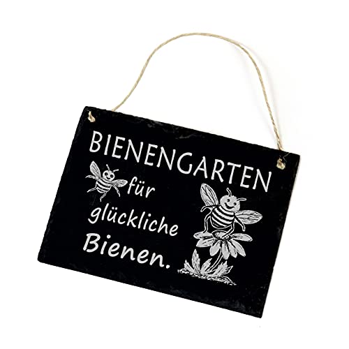 Schild Bienengarten für glückliche Bienen - Schiefertafel 22x16cm von DEKO-LANDO